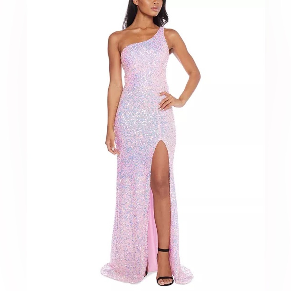 Windsor Pink Sequin One-Shoulder Gown